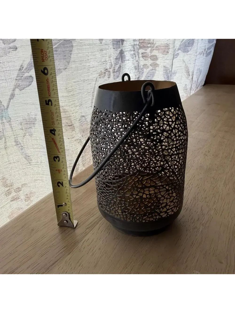 Bronze Colored Metal Cutout Lantern Candle Holder with Handle